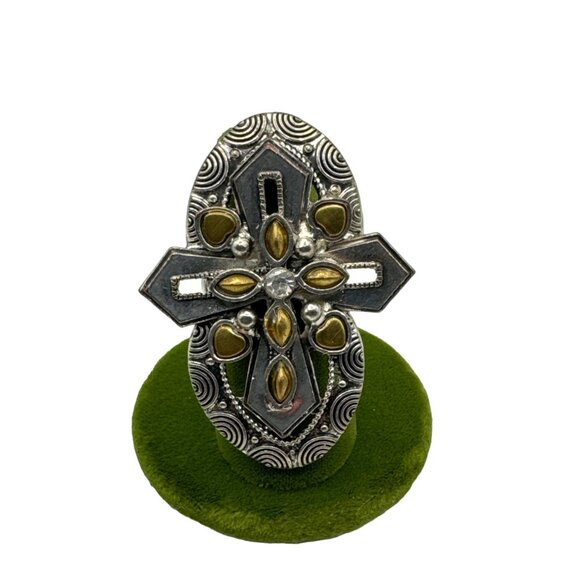 Multi Toned Cross Shaped Stretch Ring One Size - Picture 2 of 7